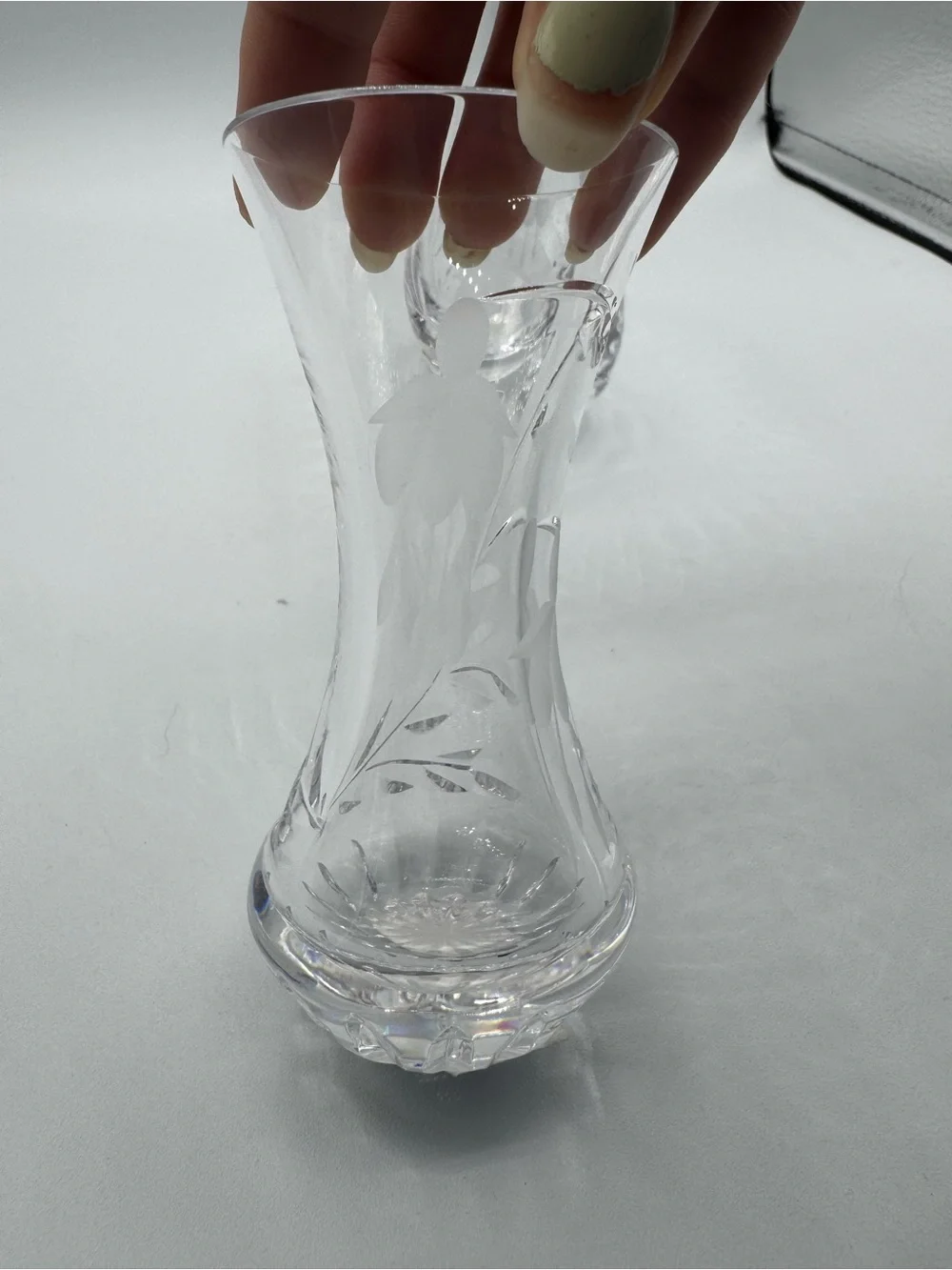 Vintage Stuart Lead Crystal Fuchsia Etched Set of 2 Bud Vase